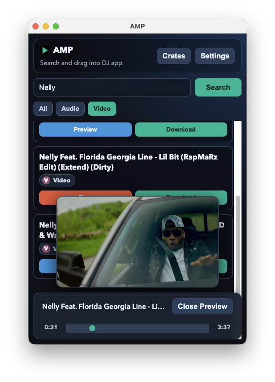 AMP video preview